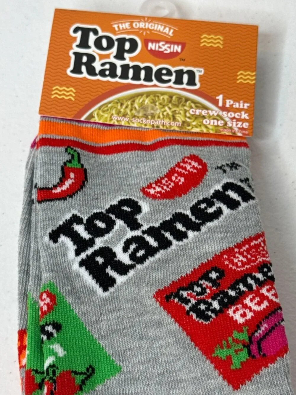 Top Ramen Nissin Novelty Crew Socks Gray New